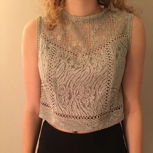 NWOT Green floral lace crop top